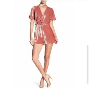 J.O.A. Pink‎ Crushed Velvet Choker Romper
